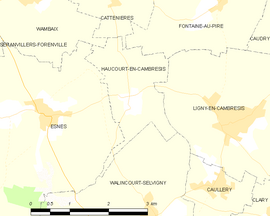 Mapa obce Haucourt-en-Cambrésis