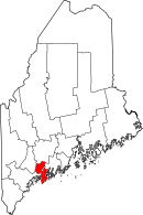 サガダホク郡の位置を示したメイン州の地図