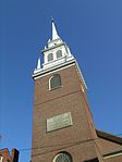 Old North Church in the North End of with historical marker commemorating Paul Revere