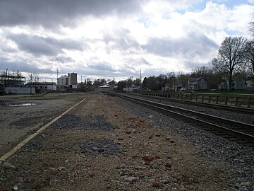 The site of the former station. The creek that follows the railway through town is visible to the right.