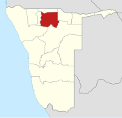 Map of Namibia with the region highlighted