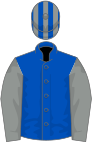 Royal blue, grey sleeves, striped cap