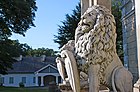 Statues of lions at the entrance to the Raczyński Palace