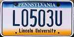 Номерной знак Пенсильванского университета Линкольна.JPG