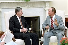 Roanld Reagan and segregationist South Carolina senator Strom Thurmond. President Ronald Reagan Meeting with Senator Strom Thurmond in The Oval Office.jpg