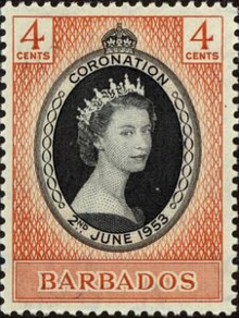 Coronation stamp, 1953 Queen stamp Barbados.png