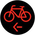 Rotes Radverkehr-Sinnbild mit Pfeil nach Links