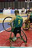 Tristan Knowles swaps a wheel mid-match during the 2010 World Wheelchair Basketball Championship