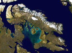 Satellite image of Baffin Island, the Baffin M...