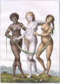Ženy různé rasy v alegorii Williama Blakea Evropa podporovaná Afrikou a Amerikou