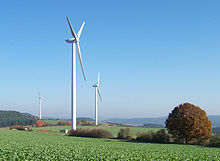 The largest solar power and third-largest wind power capacity in the world is installed in Germany. Windgermany.JPG