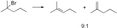 Dehydrobromering van 2-broom-2-methylpentaan.