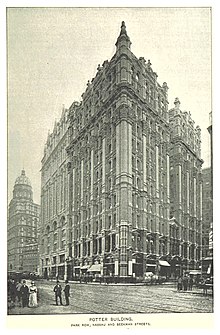1893 depiction of the Potter Building (King1893NYC) pg831 POTTER BUILDING. PARK ROW, NASSAU AND BEEKMAN STREETS.jpg