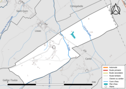 Carte en couleur présentant les réseau hydrographique de la commune