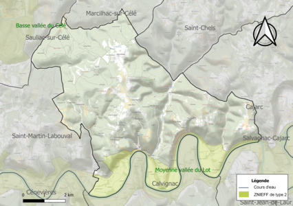 Carte de la ZNIEFF de type 2 sur la commune.