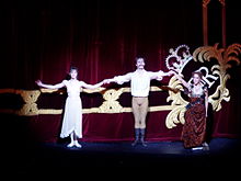 Alina Cojocaru, Johan Kobborg, Laura Morera, curtain call for Mayerling, Royal Ballet, 10 April 2007. Alina Cojocaru Johan Kobborg Laura Morera Mayerling.JPG