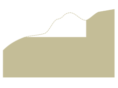 Vue en coupe du flanc d'un coteau aplani ; une ligne pointillé figure le relief original.