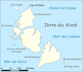 Localisation du cap Arctique au nord de l'archipel de la Terre du Nord.