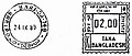 孟加拉国的邮资机戳。包括右侧的代资邮戳部分，与左侧的日戳构成了双联形式