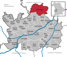 Läget för Bissingen i Landkreis Dillingen an der Donau