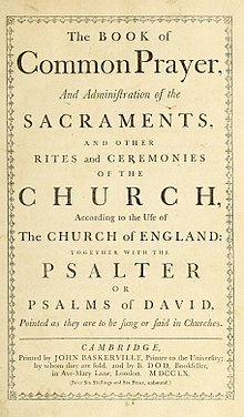 A 1760 printing of the 1662 Book of Common Prayer, printed by John Baskerville Book of Common Prayer 1760.jpg