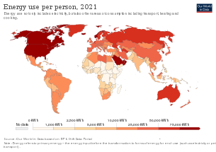 World map with primary energy use per person in 2021 Energy use per person.svg