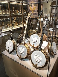 Epiphany banjos at the American Banjo Museum, “Recording”, “Concert Deluxe”, “Dragon Emperor”, “Recording Dragon Custom”
