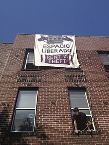 A freegan in a squatted building in New York City Freegan Squat.jpg