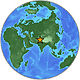 Jordbävningsområdet markerat på kartan