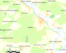 Carte montrant les différentes communes autour de Commercy.