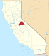 Harta statului California indicând comitatul Tuolumne
