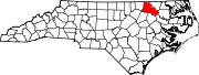 Harta statului North Carolina indicând comitatul Halifax
