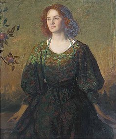 Portrait of a lady, three-quarter-length, in a green and gold dress
