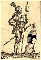 Halbherr, Buchillustration mit Wappenschild, 16. Jahrhundert