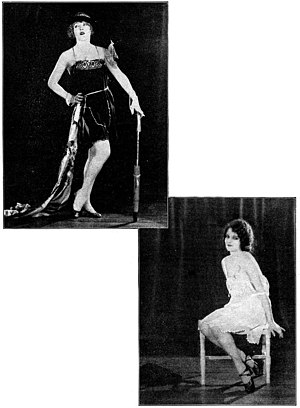 Black negligée is piquant—and as worn by Mae Murray, at the left, is more propaganda for crepe de chene. The young lady below is Peggy Shaw.