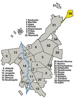 Keski-Nurmo (56) sijaitsee Nurmon keskustan (51) pohjoispuolella.