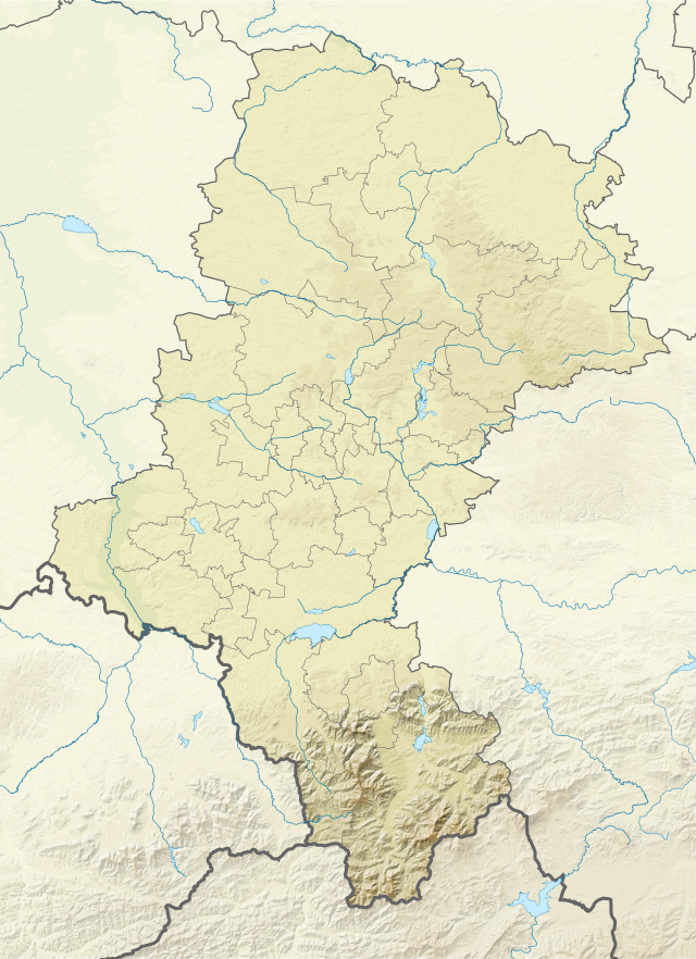 Mapa konturowa województwa śląskiego, na dole znajduje się punkt z opisem „źródło”, natomiast blisko centrum na dole znajduje się punkt z opisem „ujście”