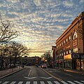 Elm Street at sunrise, theatre visible on the right