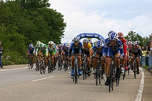 The peloton during the 2005 Tour de France. Cl...