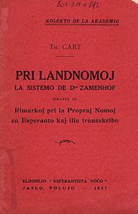 Pri Landnomoj – La sistemo de Dro Zamenhof - Rimarkoj pri la Propraj Nomoj en Esperanto kaj ilia transskribo