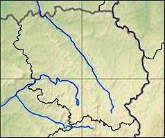 Mapa konturowa Creuse, blisko centrum u góry znajduje się punkt z opisem „Guéret”