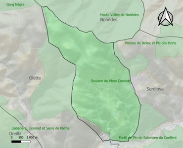 Carte de la ZNIEFF de type 1 sur la commune.