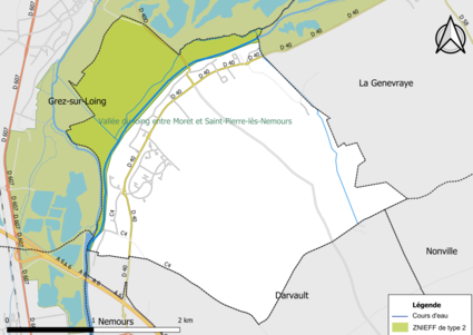 Carte des ZNIEFF de type 2 de la commune.