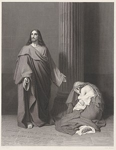 Gravure d'après Émile Signol, Le Christ et la femme adultère.