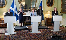 Agreement at Bute House in 2021 Agreement with Scottish Green Party at Bute House Lorna Slater at right.jpg