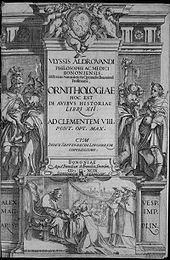 Cover of Ulisse Aldrovandi's Ornithology, 1599 AldrovandiOrnithology.jpg