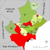 Localización de Alicante respecto a la comarca del Alacantí.