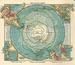 1906 map by German publisher Justus Perthes showing Antarctica encompassed by an Antarktischer (Sudl. Eismeer) Ocean – the ‘Antarctic (South Arctic) Ocean’.