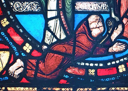 Detail of "Infance of Christ", Suger at the Feet of Christ (12th c.)