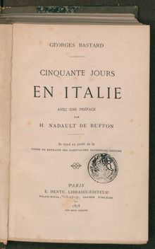 Georges Bastard, Cinquante jours en Italie ("Fifty days in Italy"), 1878, one of the many reports of the "Grand Tour" in Italy. Cinquante jours en Italie.tif